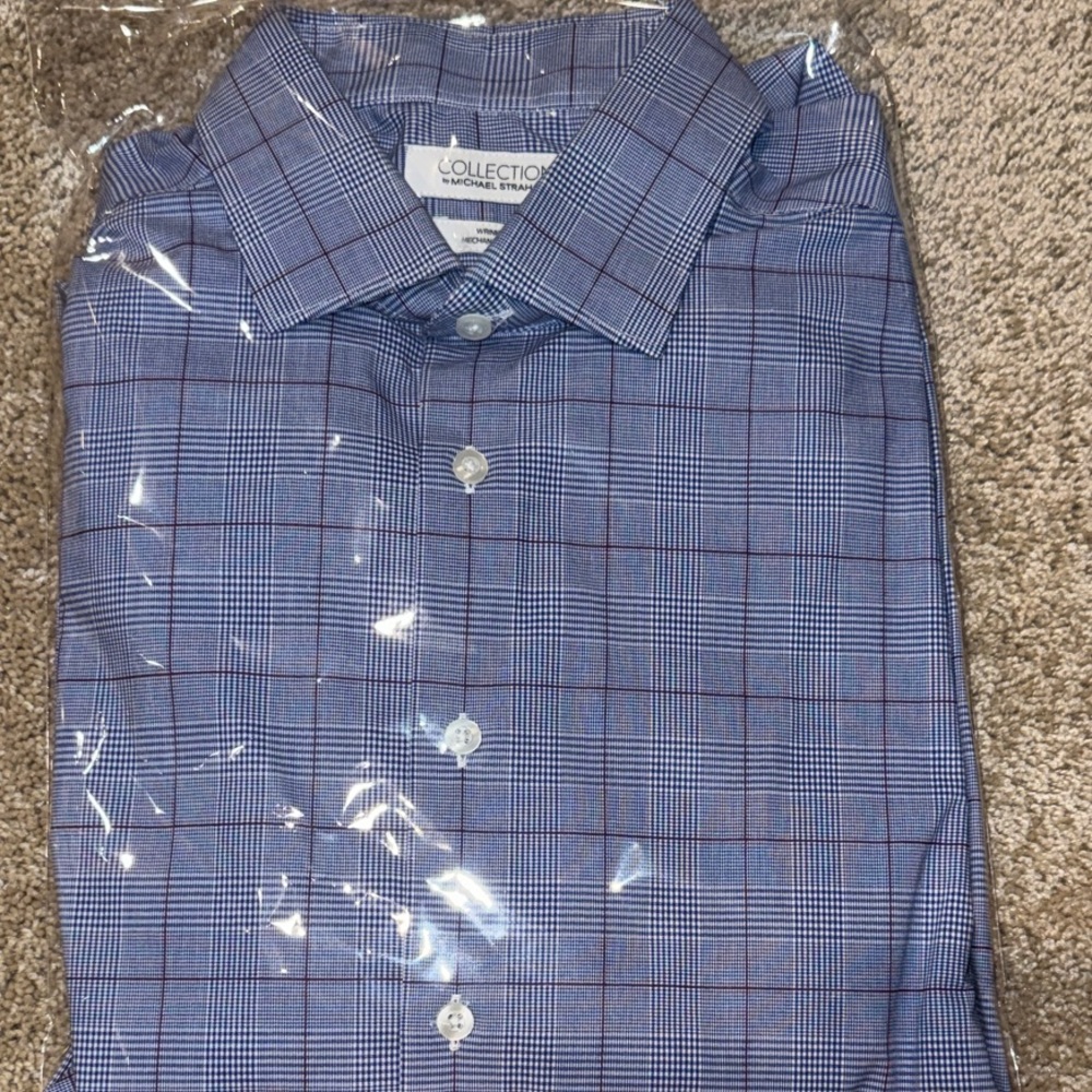 Collection by Michael Strahan Blue Checkered Men's Dress Shirt - 17 34/35